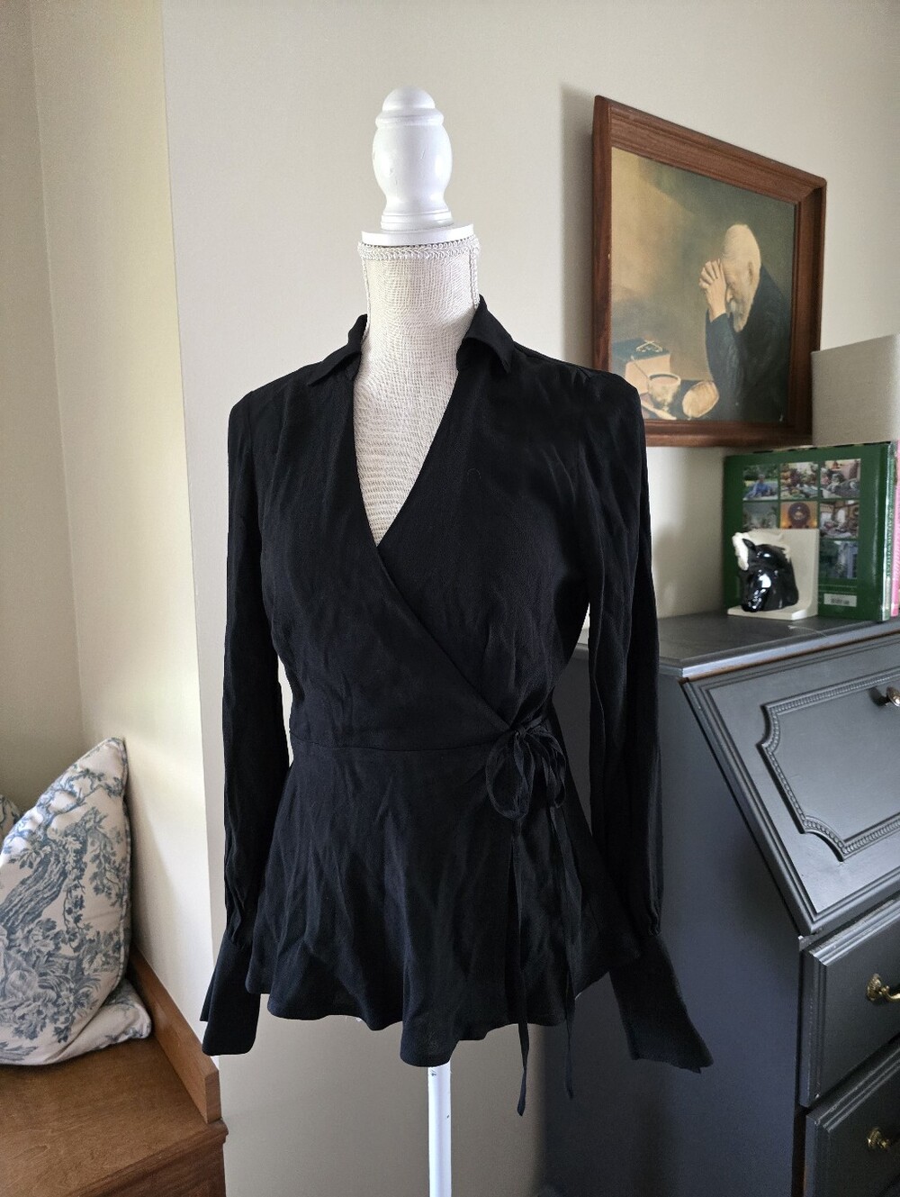 New J. Crew Black Wrap Blouse Size 2